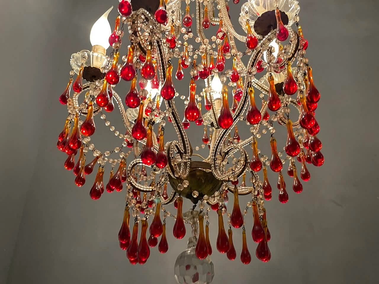 Bronze, crystal and Murano glass chandelier, 1950s 2