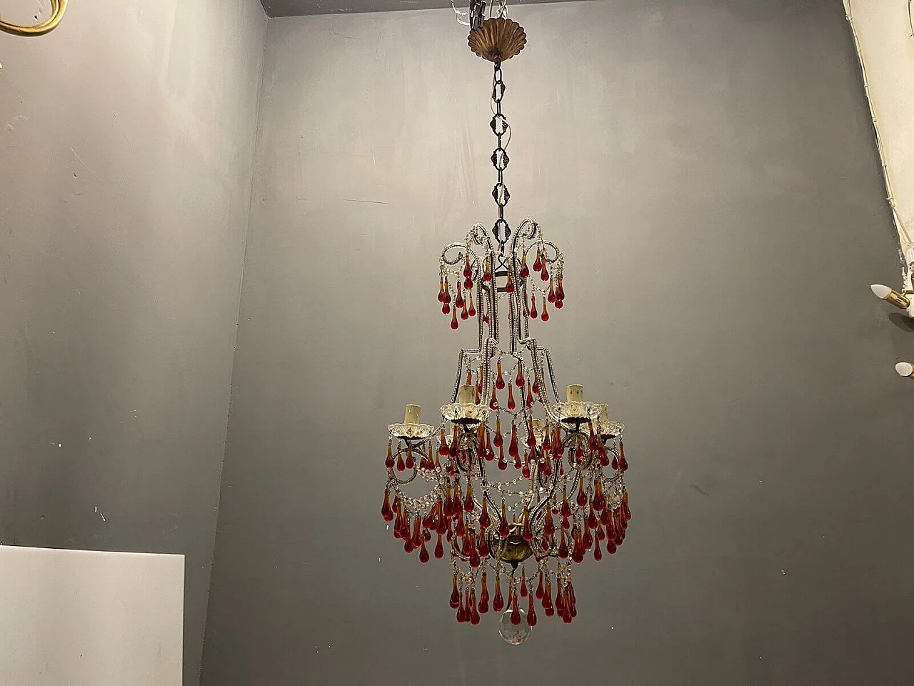 Bronze, crystal and Murano glass chandelier, 1950s 3