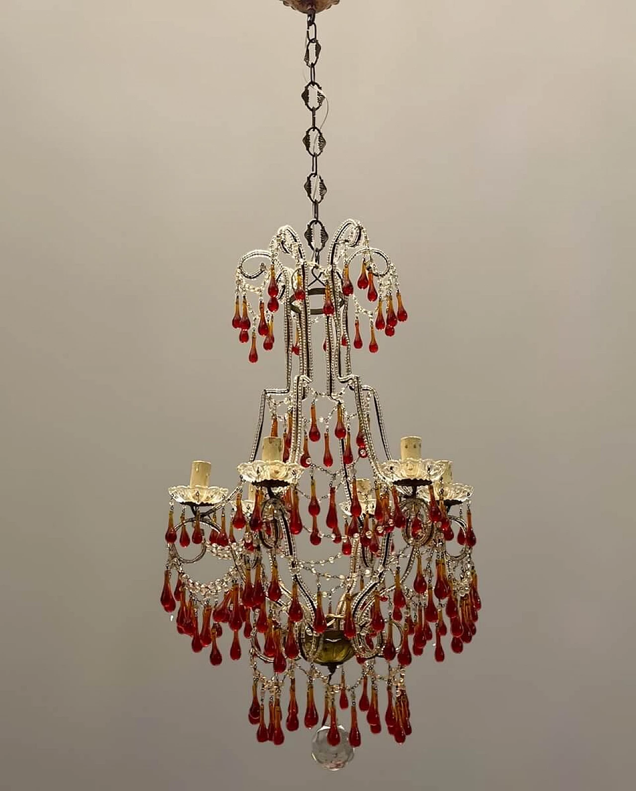 Bronze, crystal and Murano glass chandelier, 1950s 4