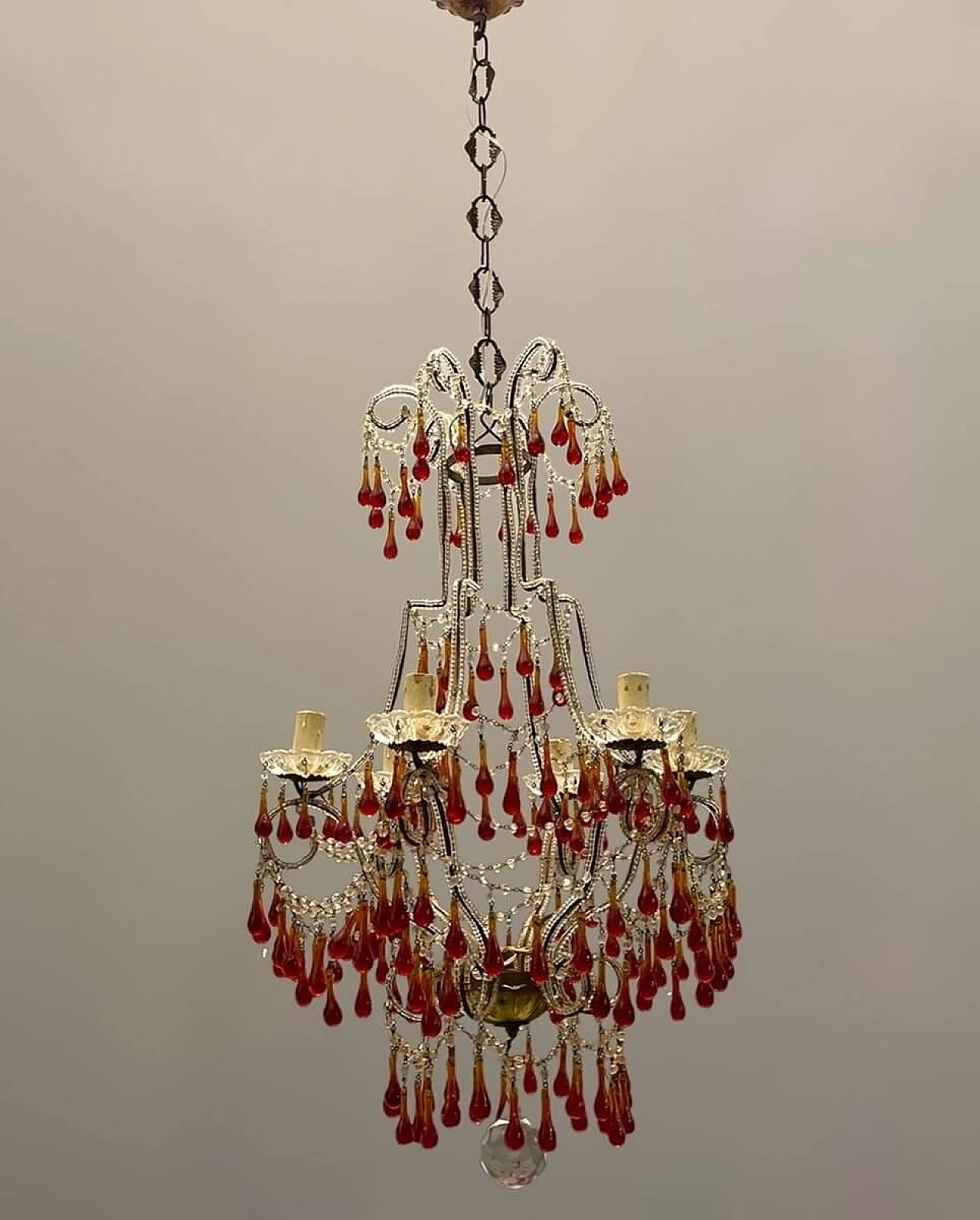Bronze, crystal and Murano glass chandelier, 1950s 5