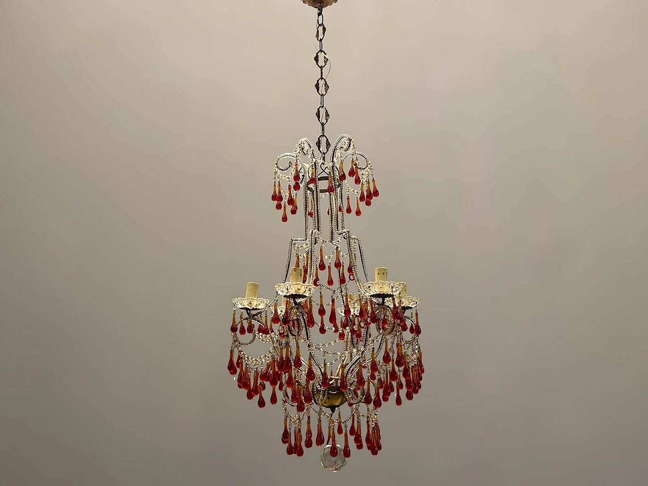 Bronze, crystal and Murano glass chandelier, 1950s 6