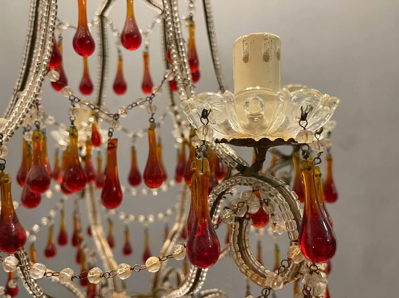 Bronze, crystal and Murano glass chandelier, 1950s 7