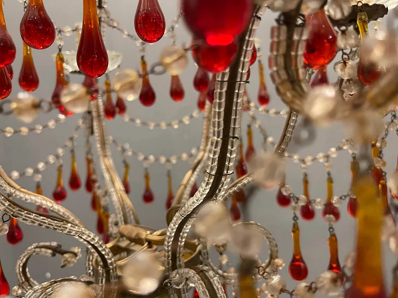 Bronze, crystal and Murano glass chandelier, 1950s 8