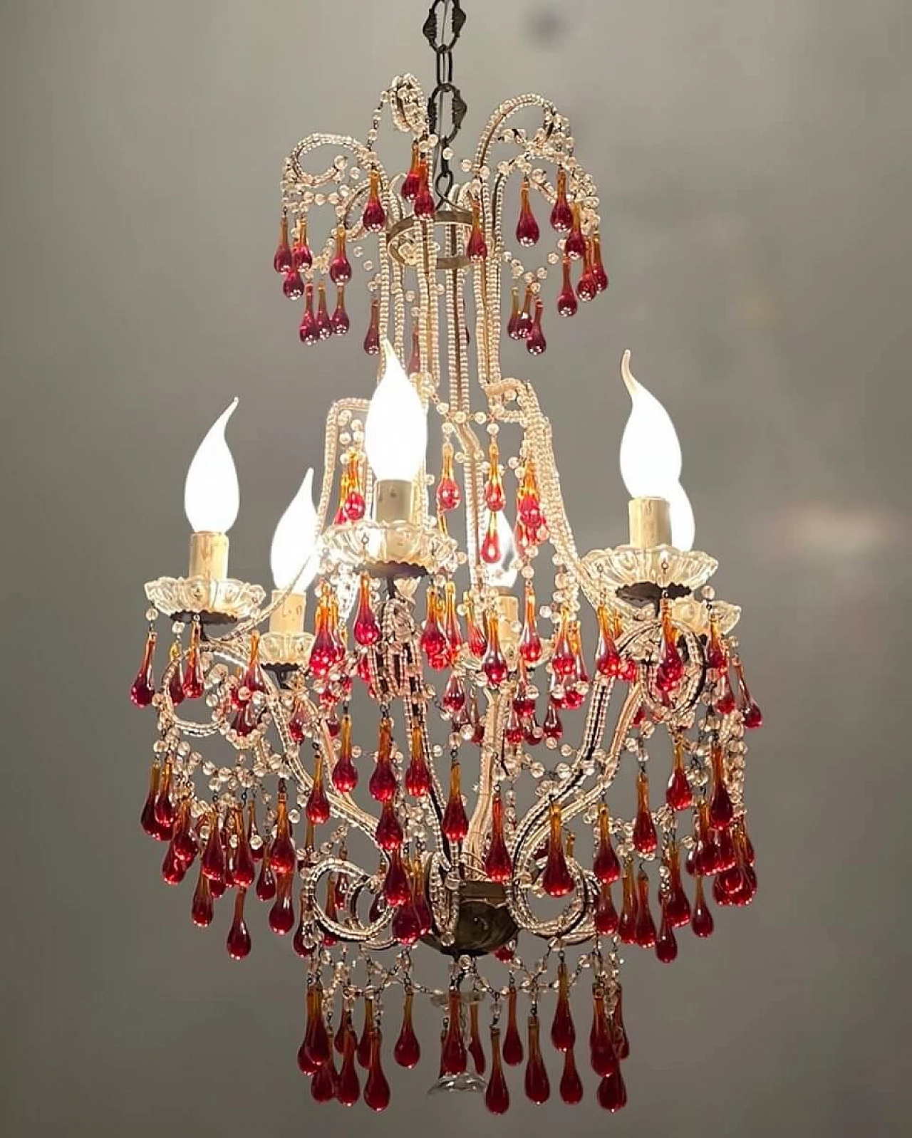 Bronze, crystal and Murano glass chandelier, 1950s 10