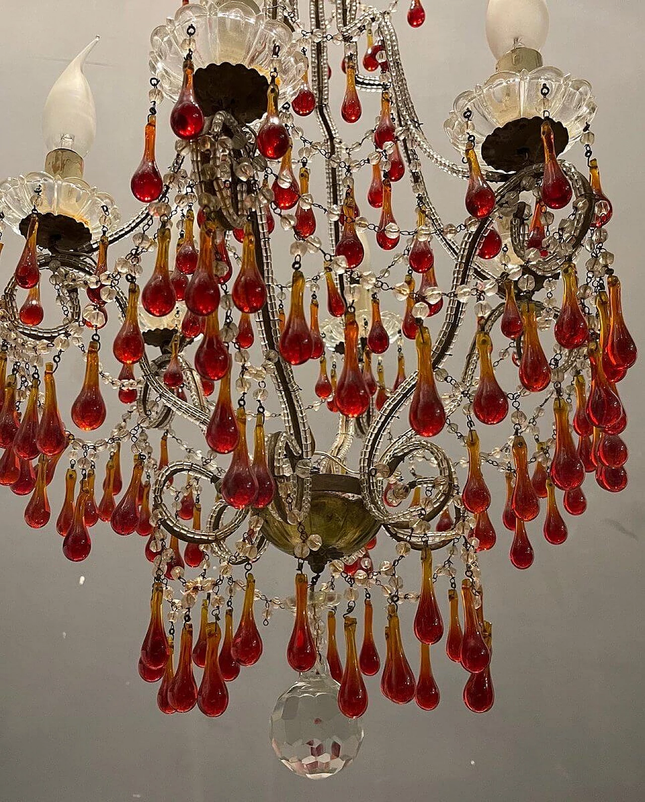 Bronze, crystal and Murano glass chandelier, 1950s 12