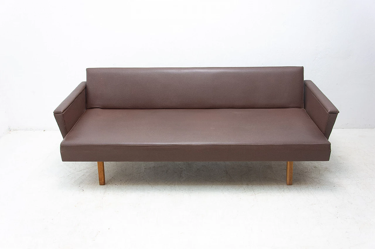 Divano letto pieghevole in tessuto e similpelle, anni '70 17