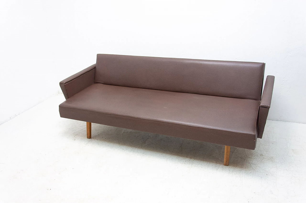 Divano letto pieghevole in tessuto e similpelle, anni '70 18