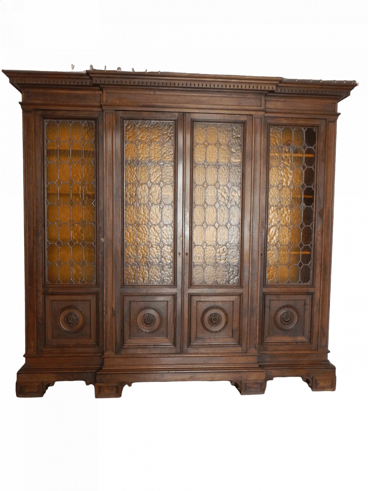 Walnut bookcase with four glass doors, 1950s 12