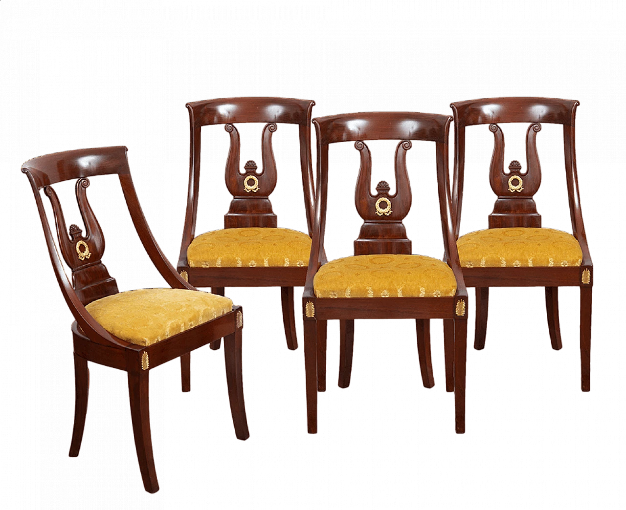4 Empire feathered mahogany chairs, 19th century 4