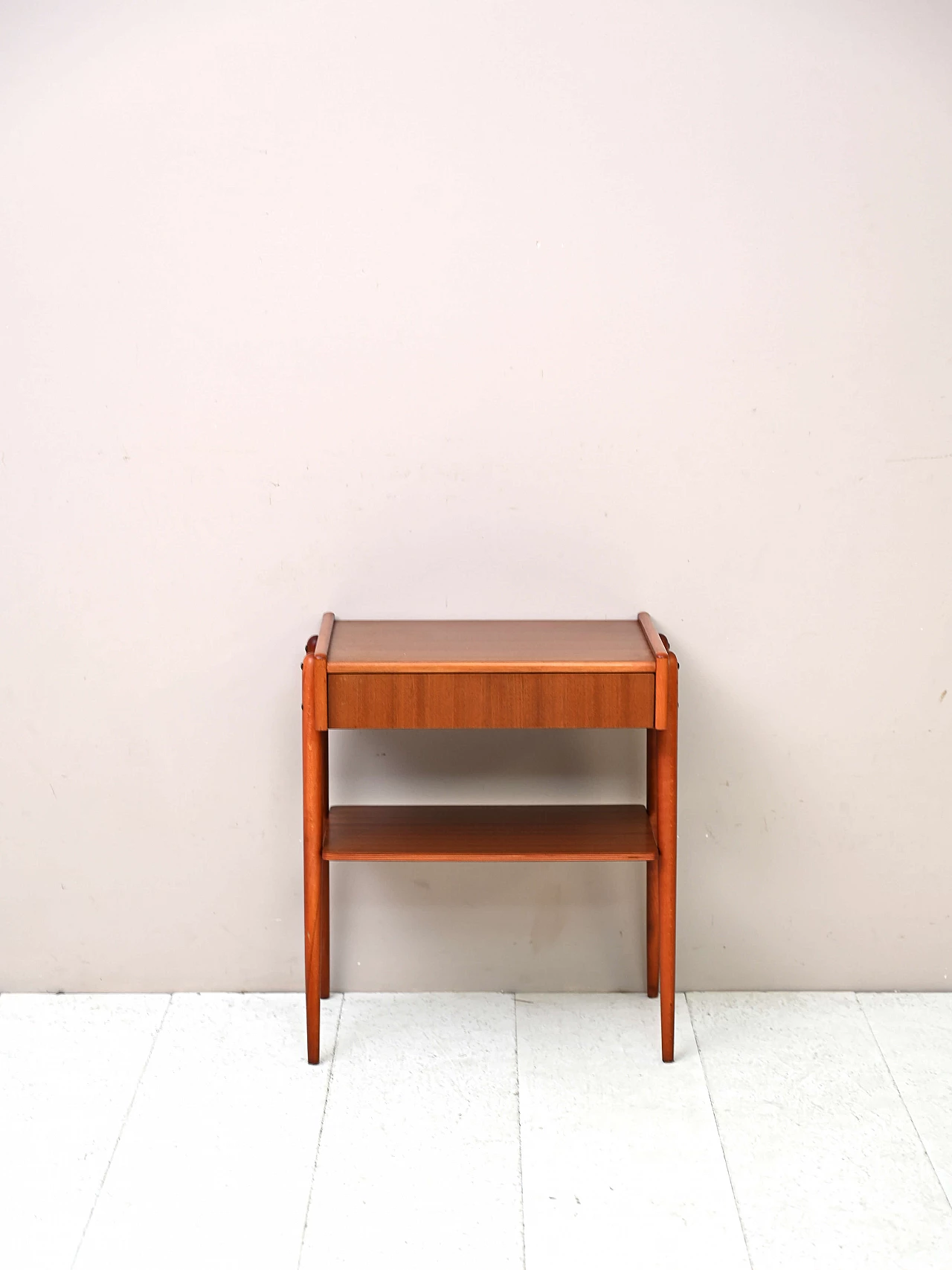 Teak bedside table with double shelf, 1950s 2