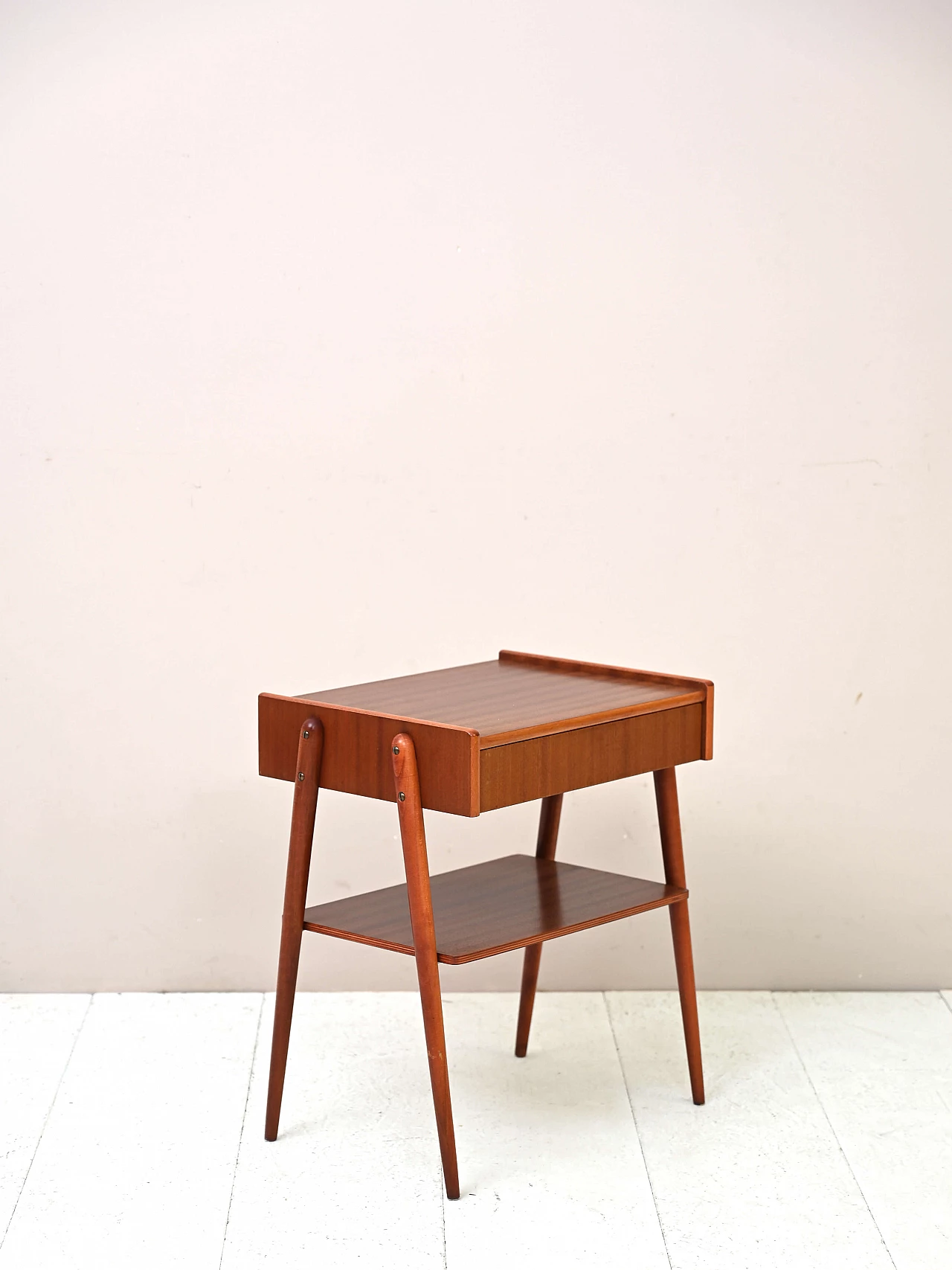 Teak bedside table with double shelf, 1950s 3