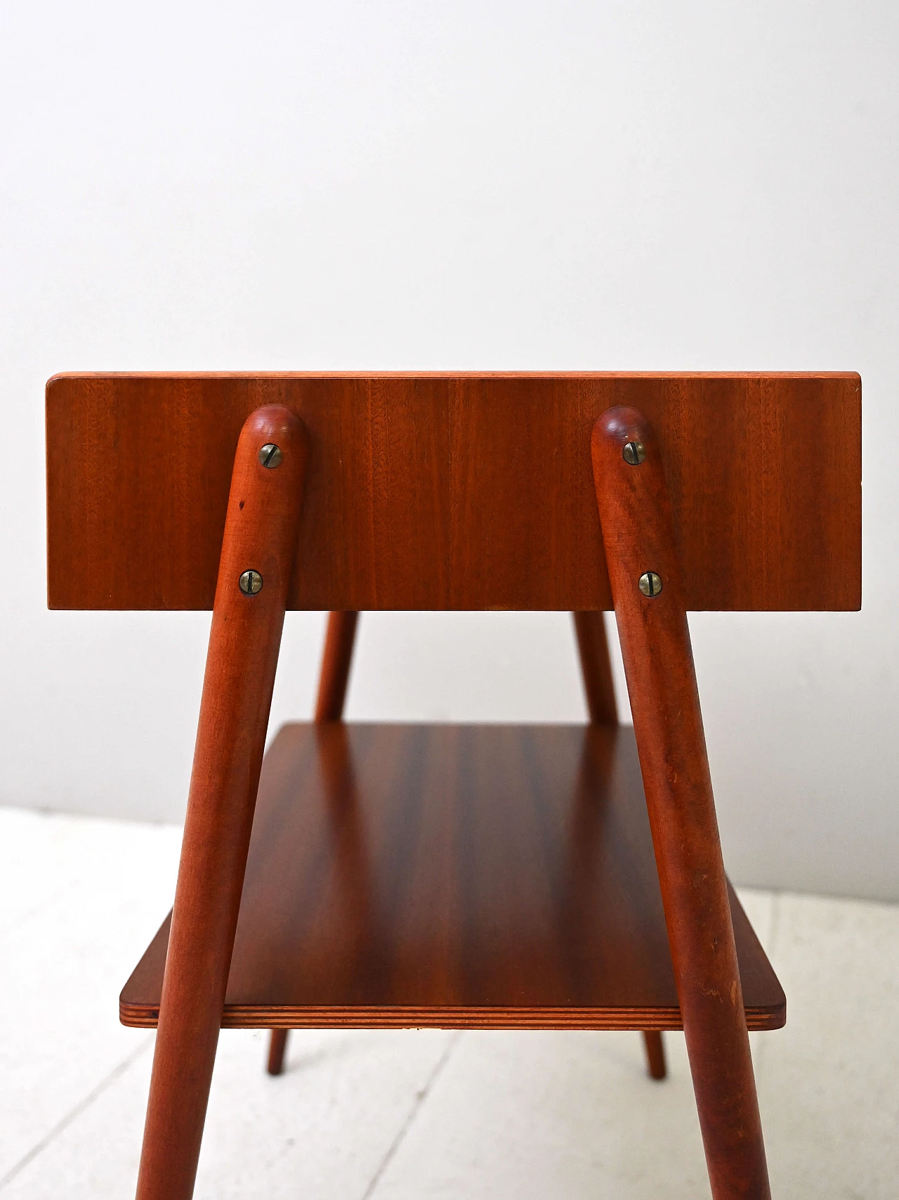 Teak bedside table with double shelf, 1950s 9