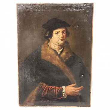 Gentleman with fur coat, oil painting on canvas, first half of the 17th century