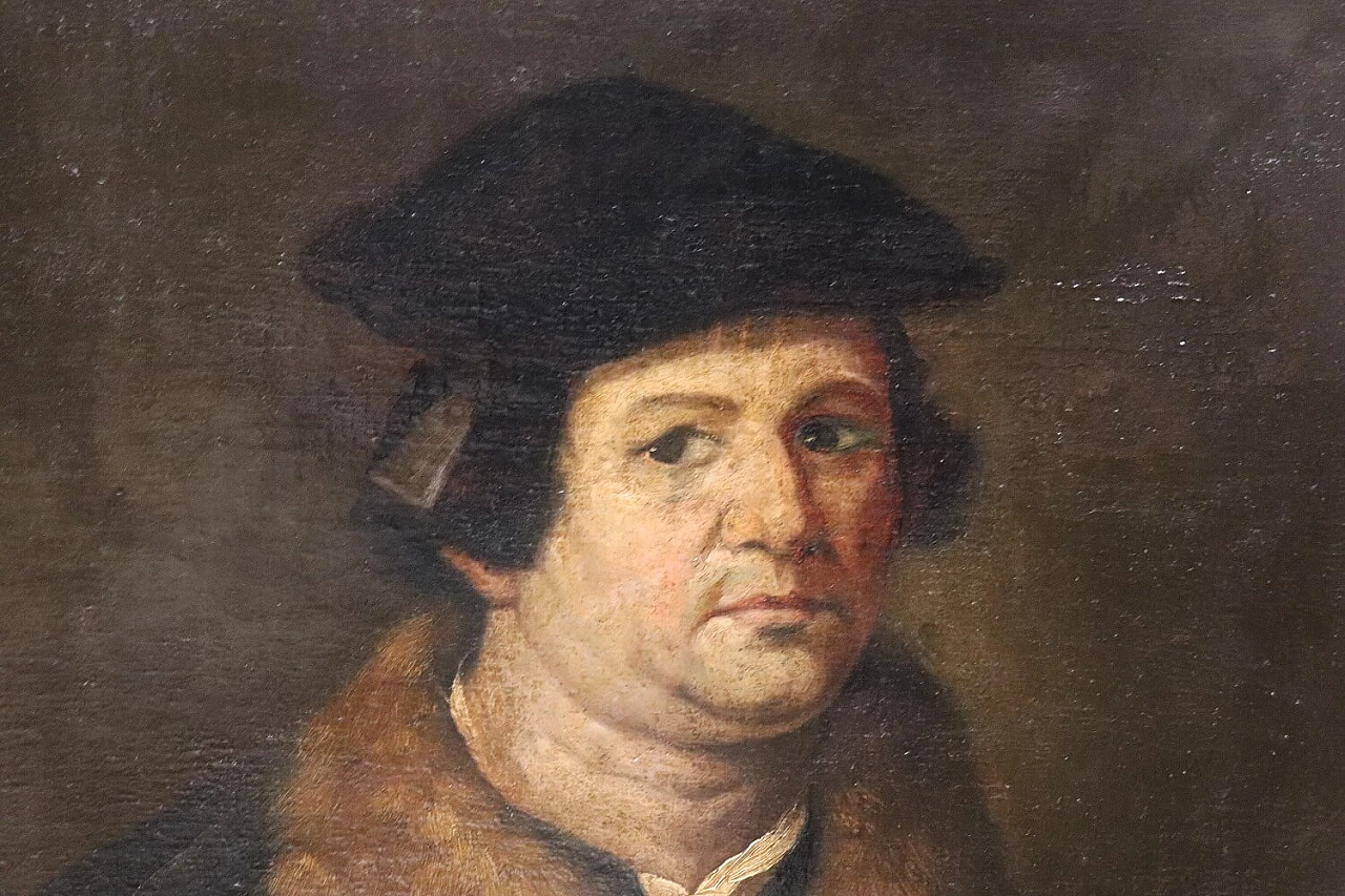 Gentiluomo con pelliccia, dipinto a olio su tela, prima metà del '600 2