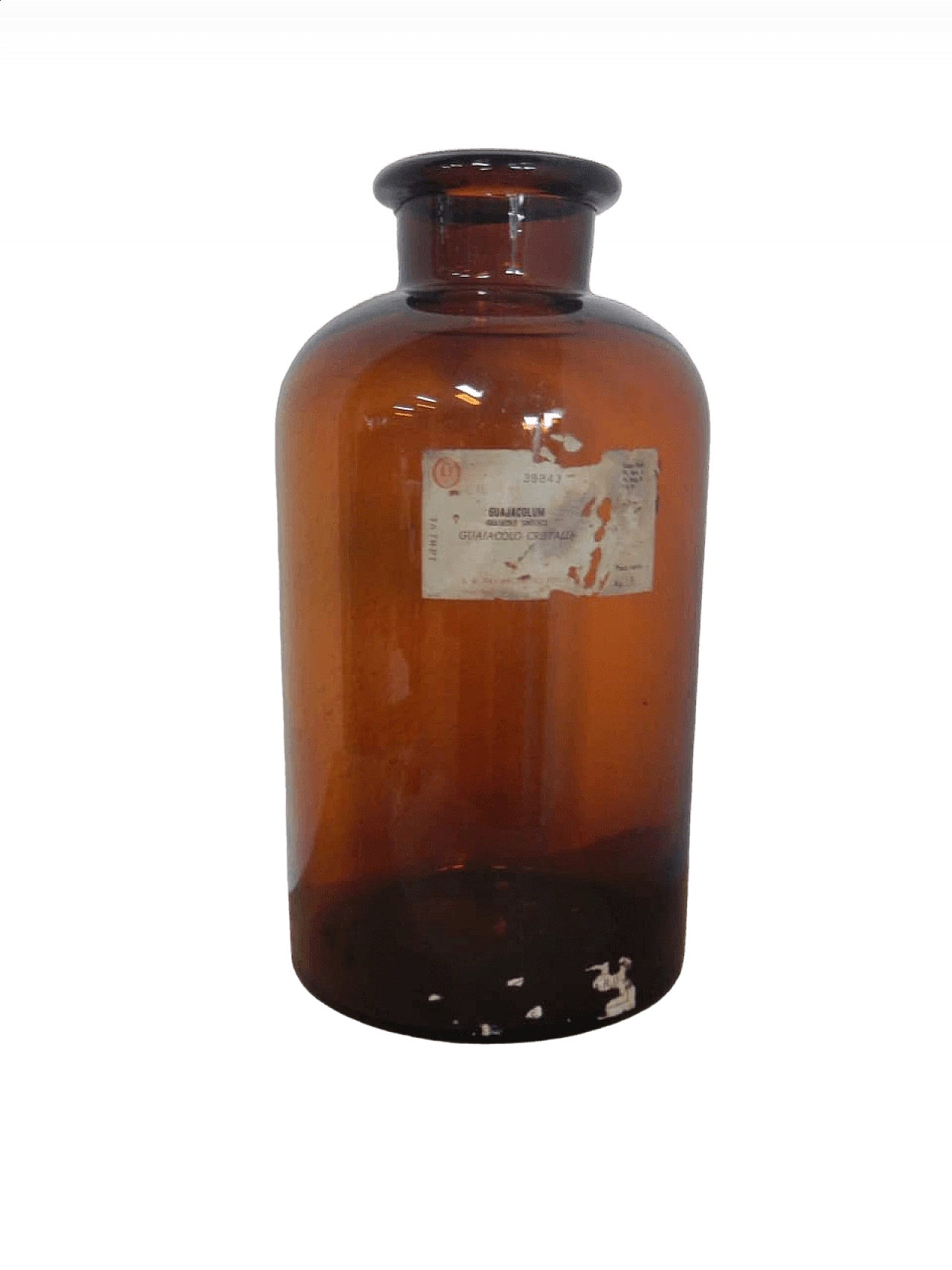 Bottiglia da farmacia in vetro con etichetta, anni '50 10