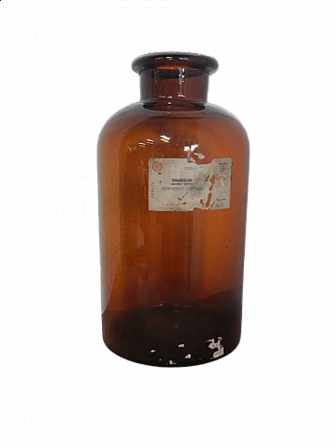 Bottiglia da farmacia in vetro con etichetta, anni '50