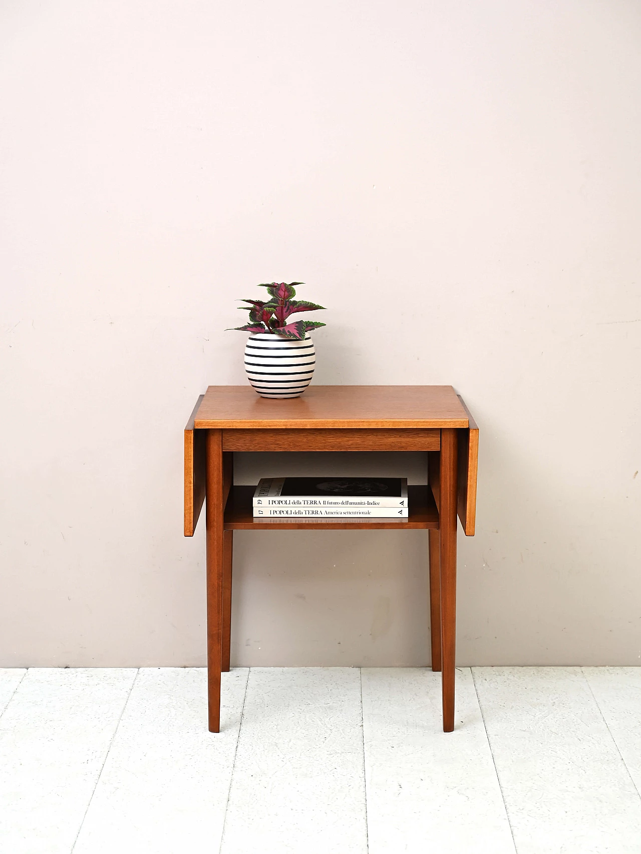 Extendable wood side table with double shelf, 1960s 1