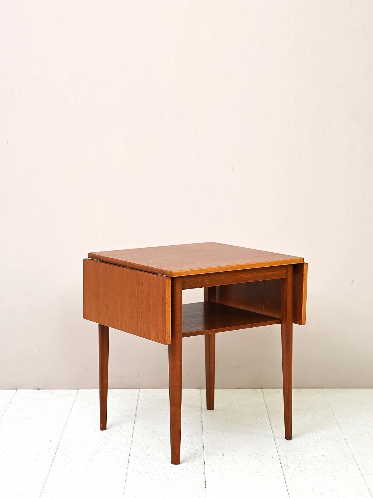 Extendable wood side table with double shelf, 1960s 3