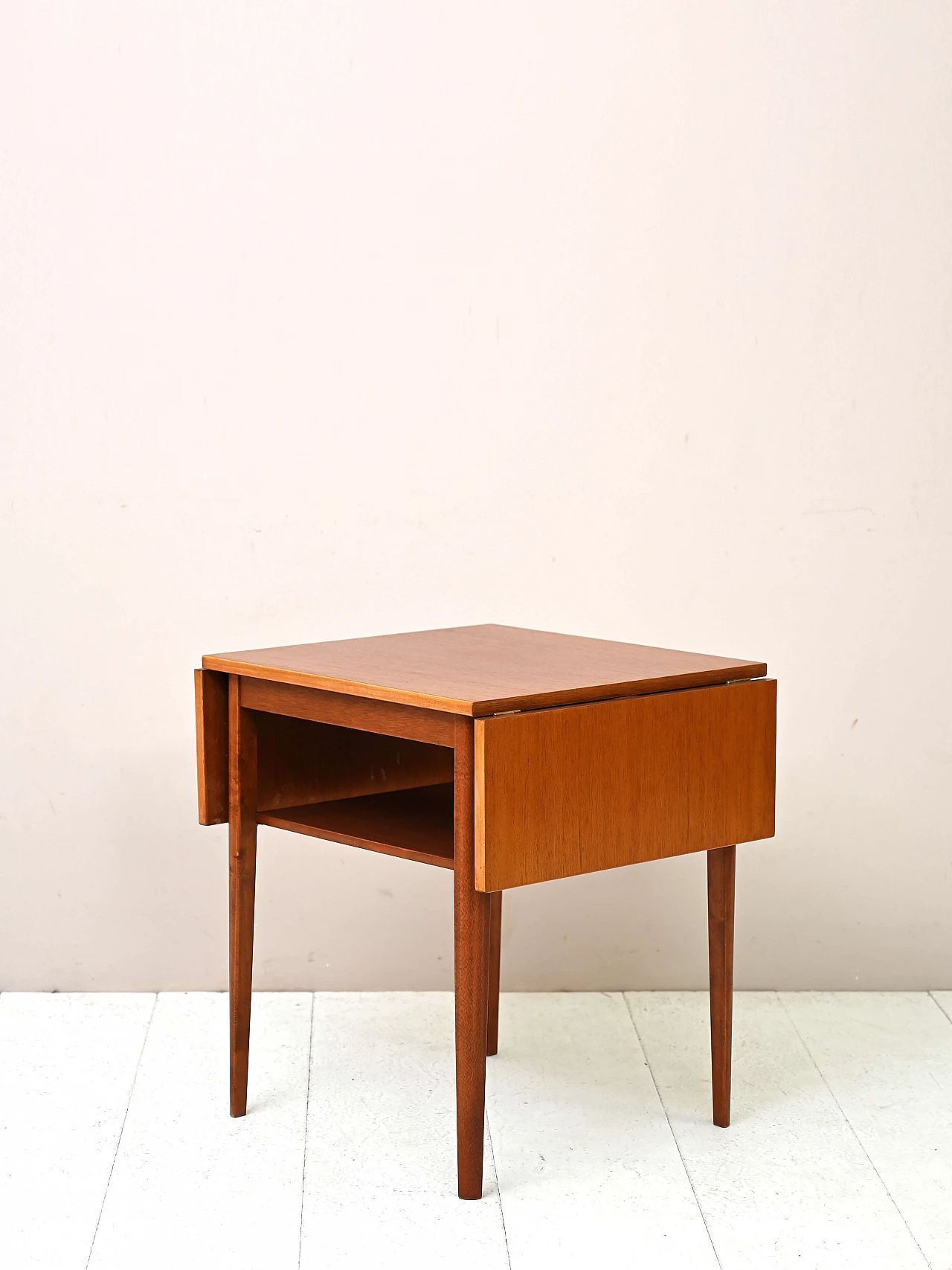 Extendable wood side table with double shelf, 1960s 5