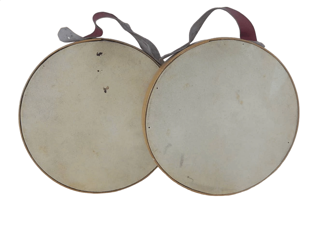 Pair of beech and leather tambourines by Olympia, 1950s 11