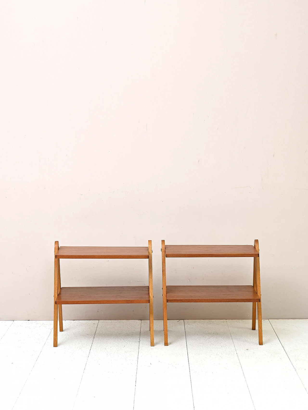 Pair of wood side tables with double shelf, 1950s 3
