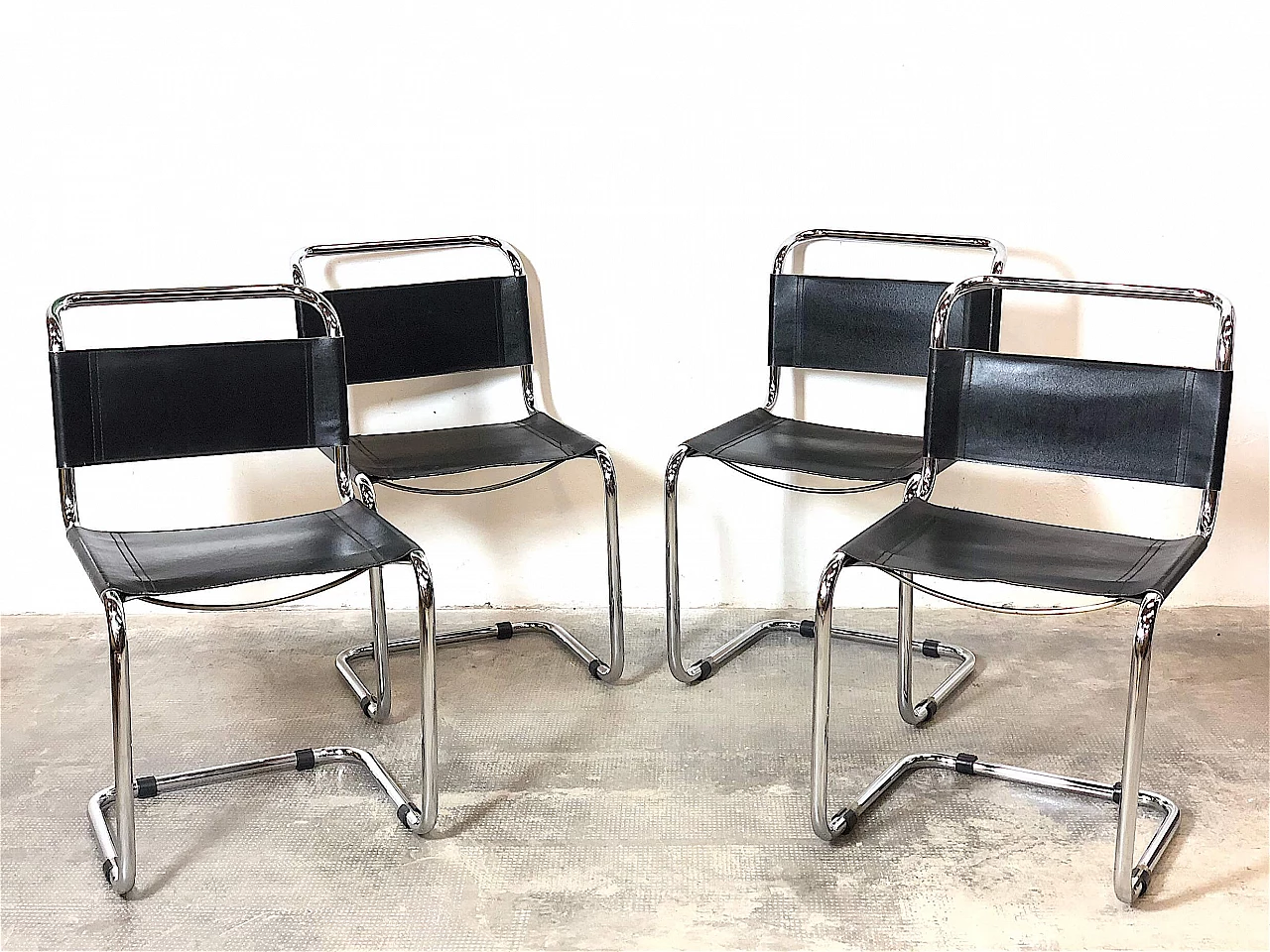 4 Space Age chairs with chromed metal tubular frame, 1970s 10