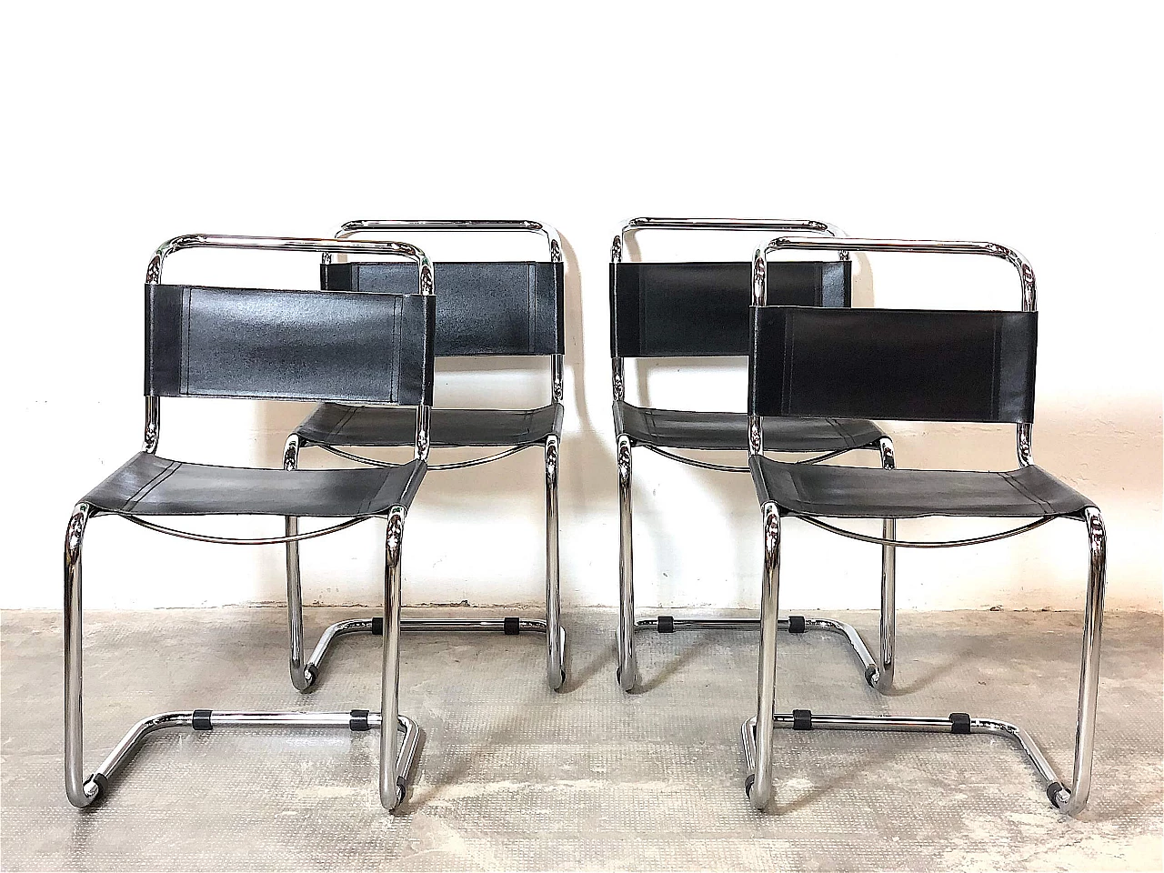 4 Space Age chairs with chromed metal tubular frame, 1970s 11