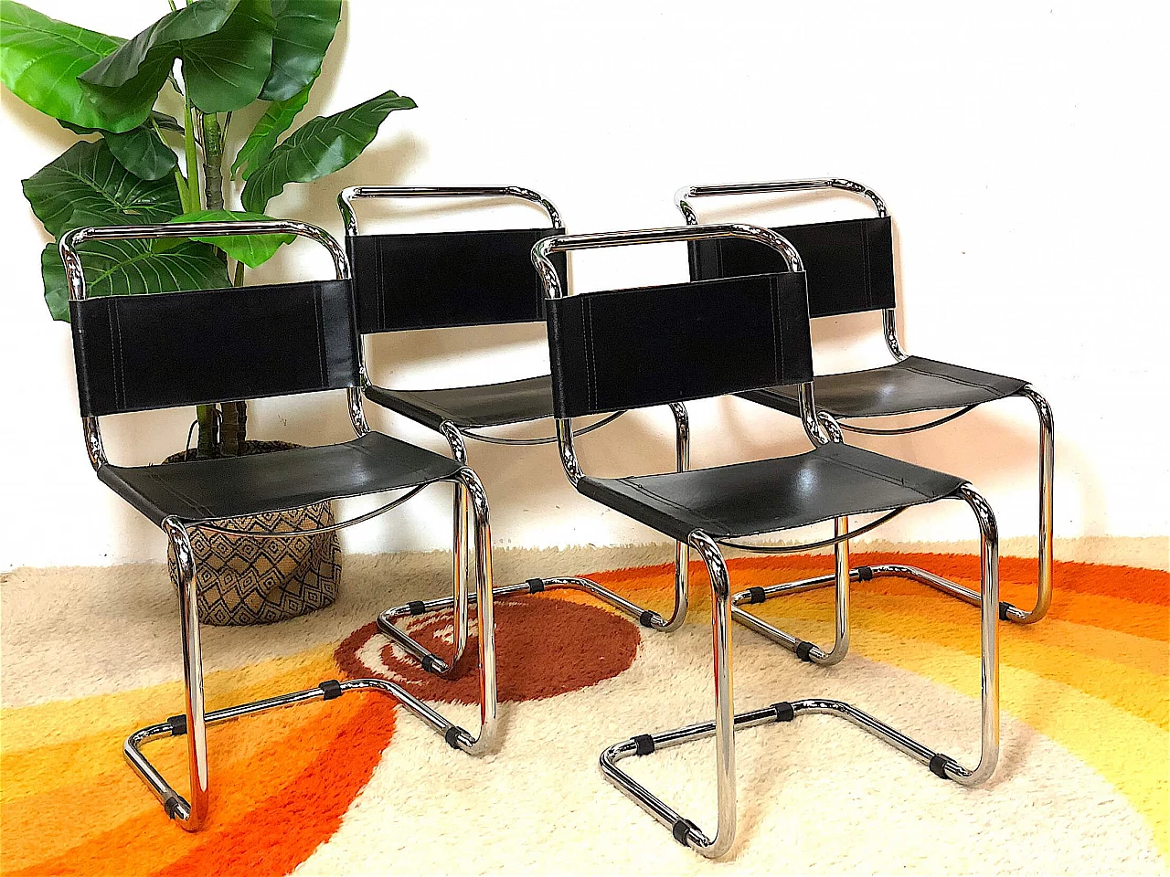 4 Space Age chairs with chromed metal tubular frame, 1970s 12