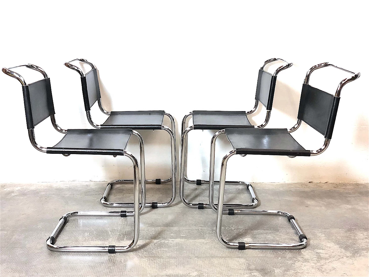 4 Space Age chairs with chromed metal tubular frame, 1970s 13