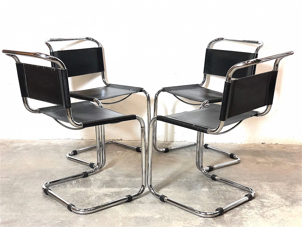 4 Space Age chairs with chromed metal tubular frame, 1970s 16