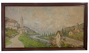 Paesaggio di montagna, dipinto a olio su tela, anni '20