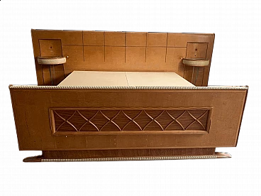 Art Deco bed with hanging nightstands and lamps, 1930s
