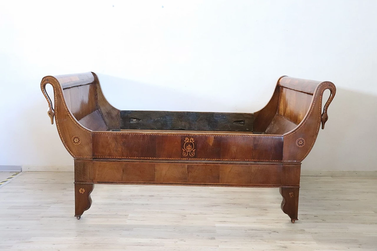 Charles X inlaid walnut bed, early 19th century 2