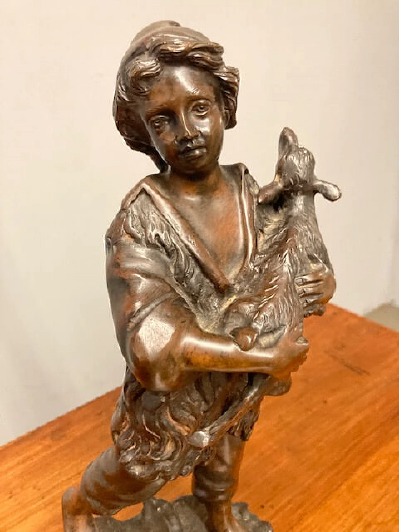 Antonio Cinque, sculpture of a shepherdess, bronze with marble base, late 19th century 4