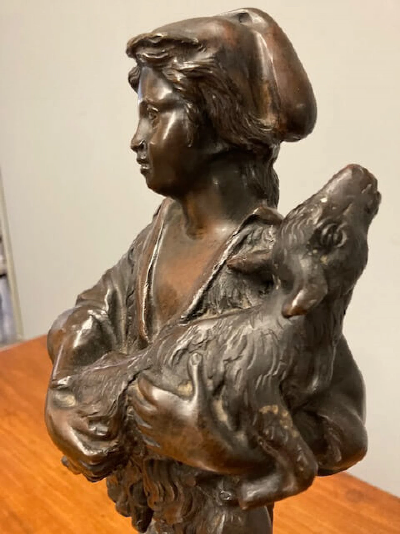 Antonio Cinque, sculpture of a shepherdess, bronze with marble base, late 19th century 9