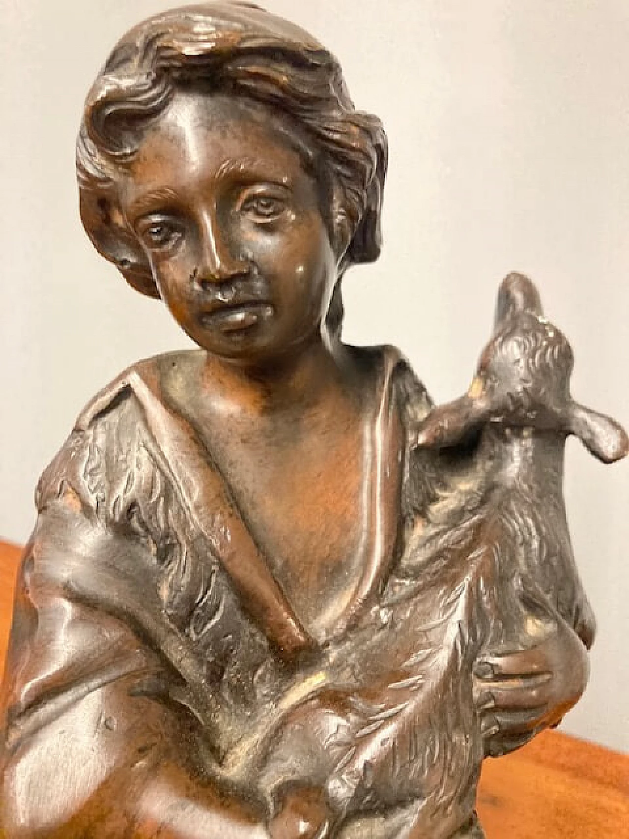 Antonio Cinque, sculpture of a shepherdess, bronze with marble base, late 19th century 14