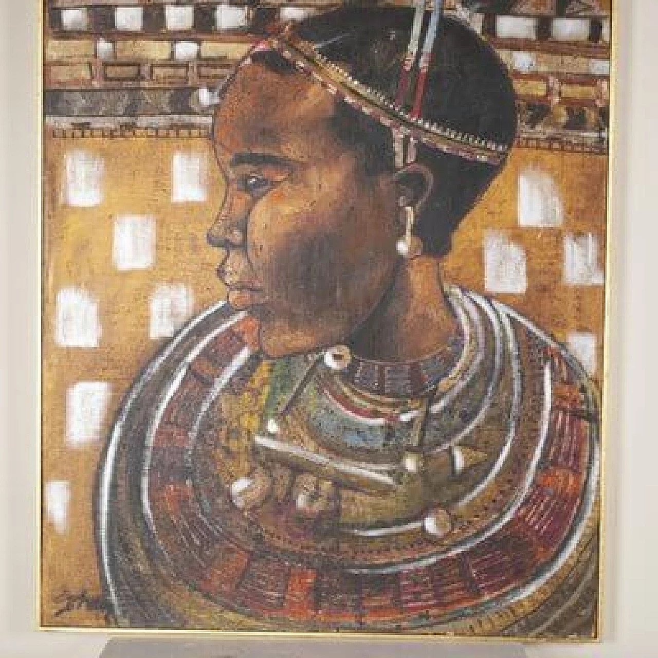 Etiennette Johan, Ritratto di figura post-cubista, olio su tela, anni '50 3