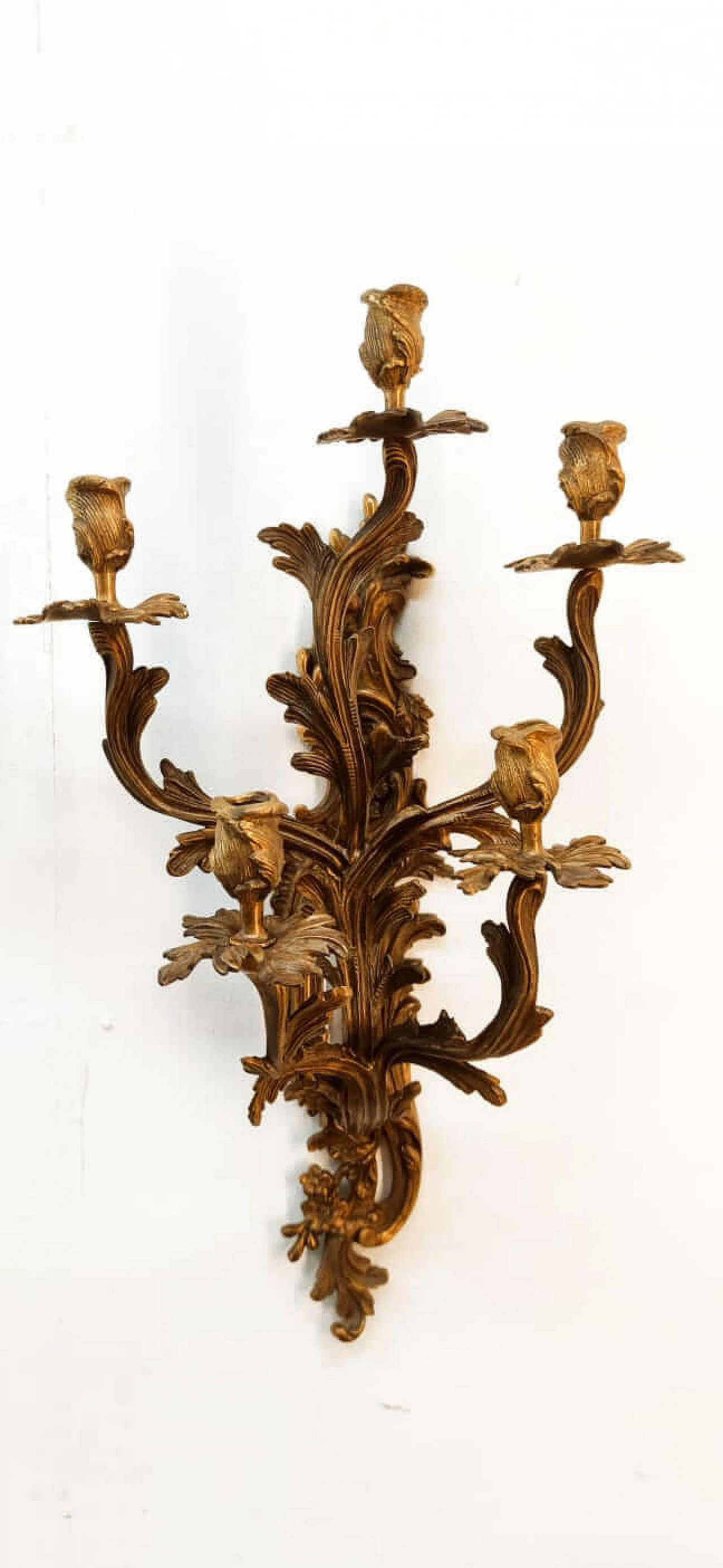 Brass candle holder with leaf decoration, 1940s 1