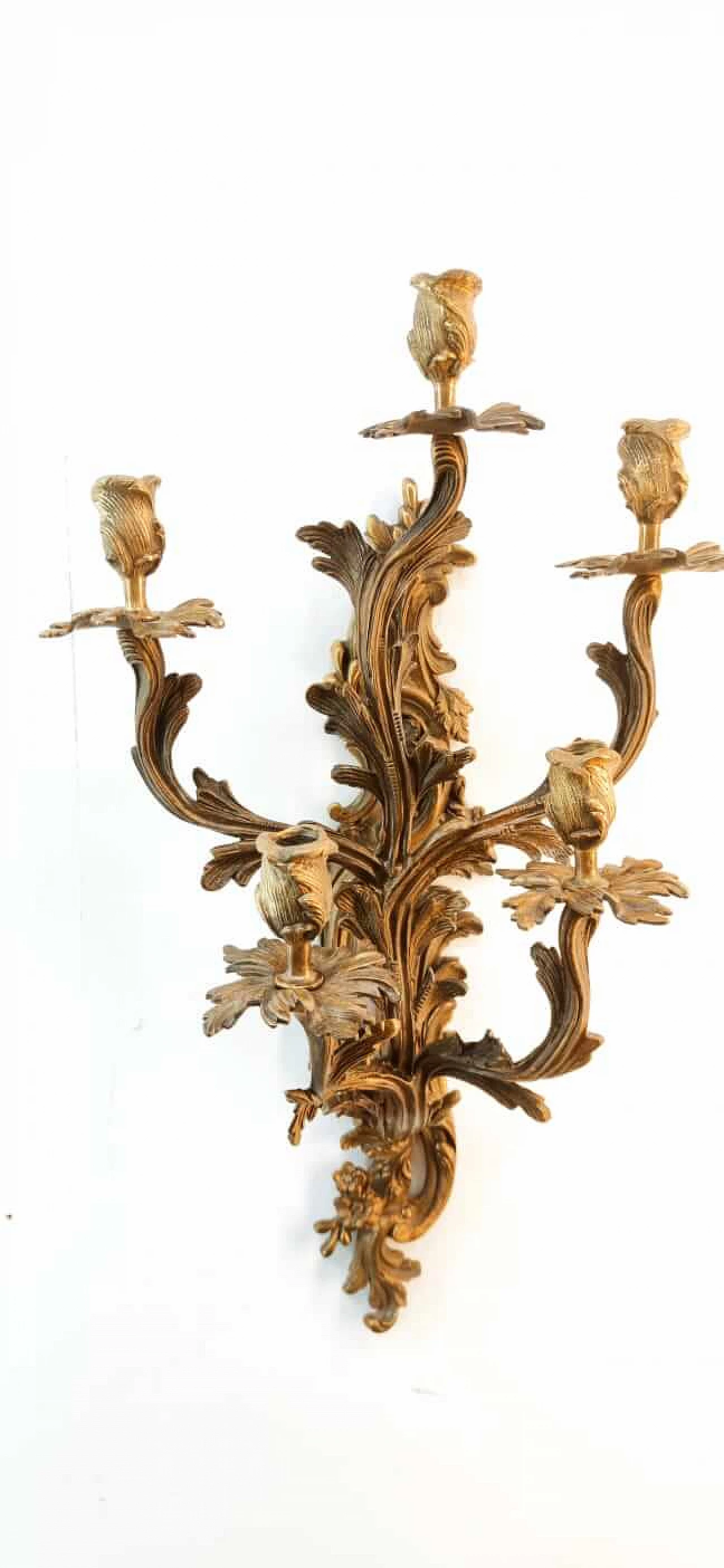 Brass candle holder with leaf decoration, 1940s 2