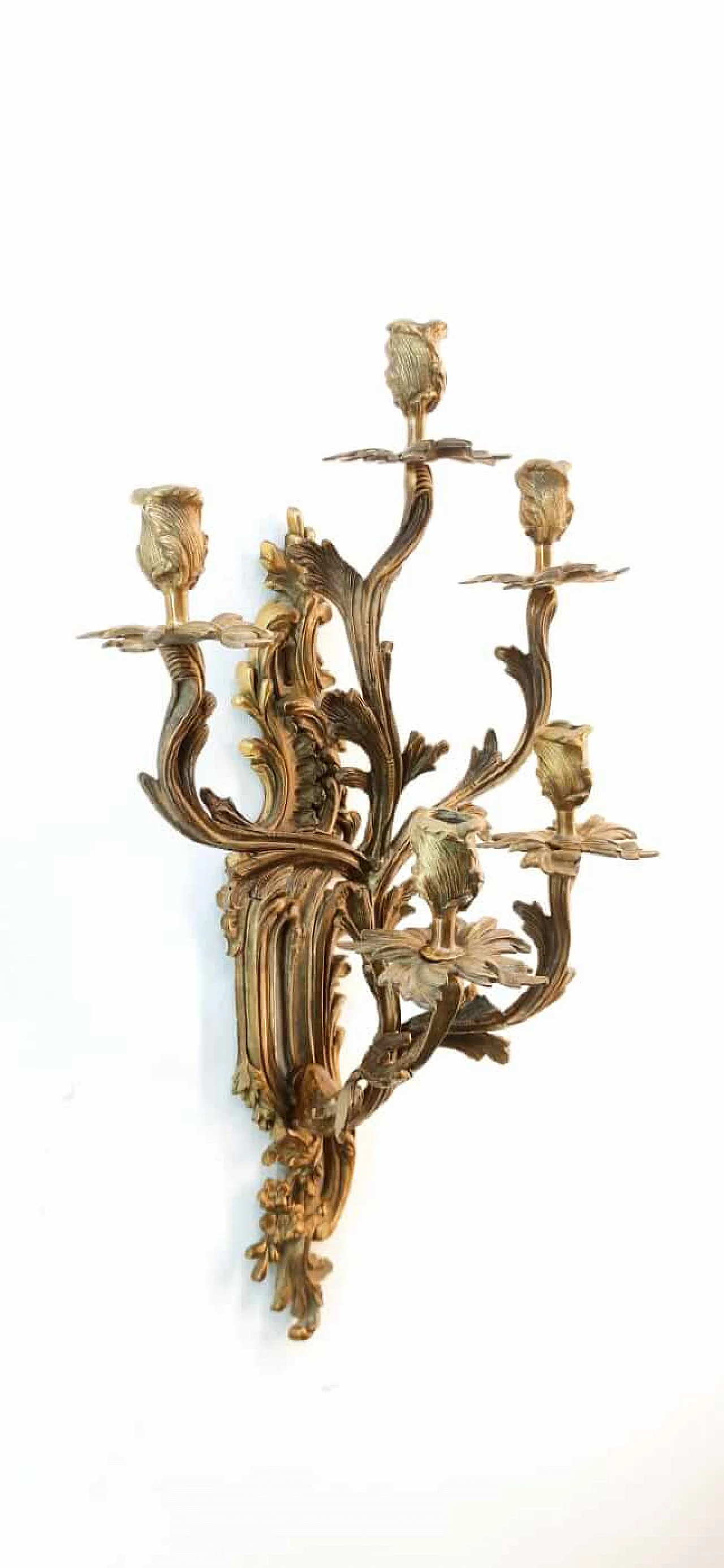 Brass candle holder with leaf decoration, 1940s 3