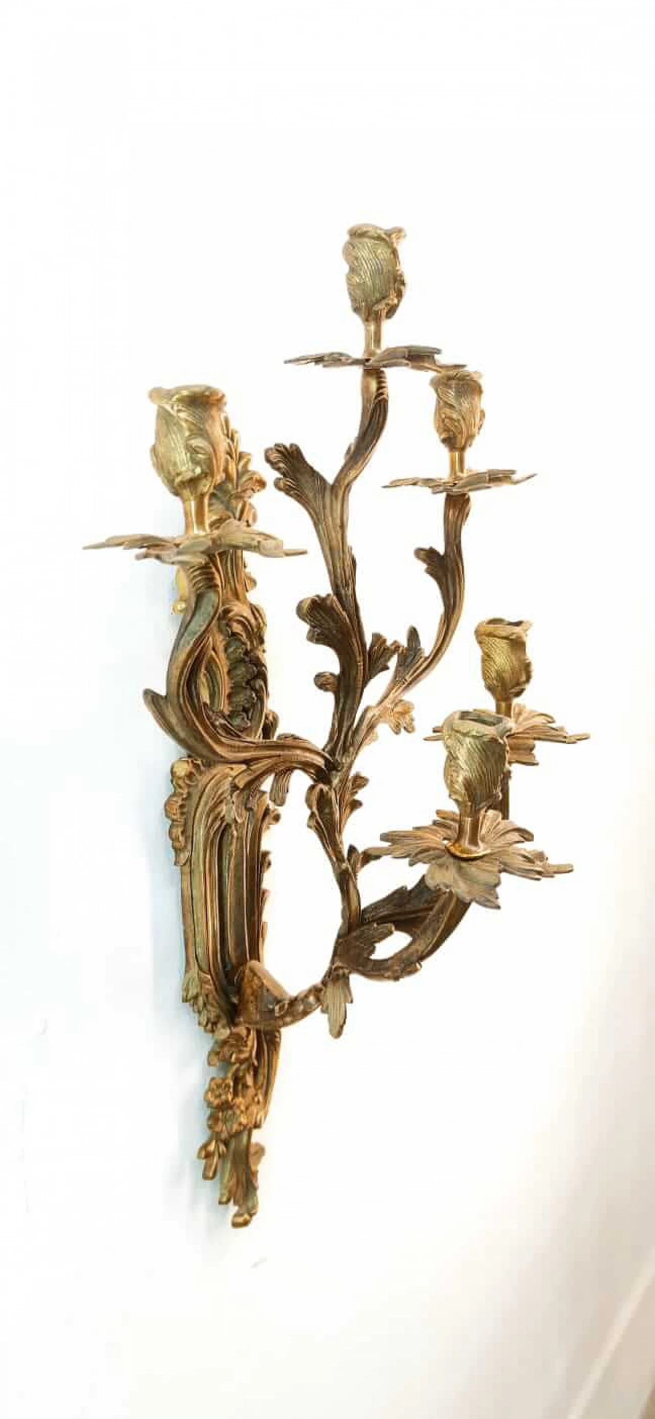 Brass candle holder with leaf decoration, 1940s 4