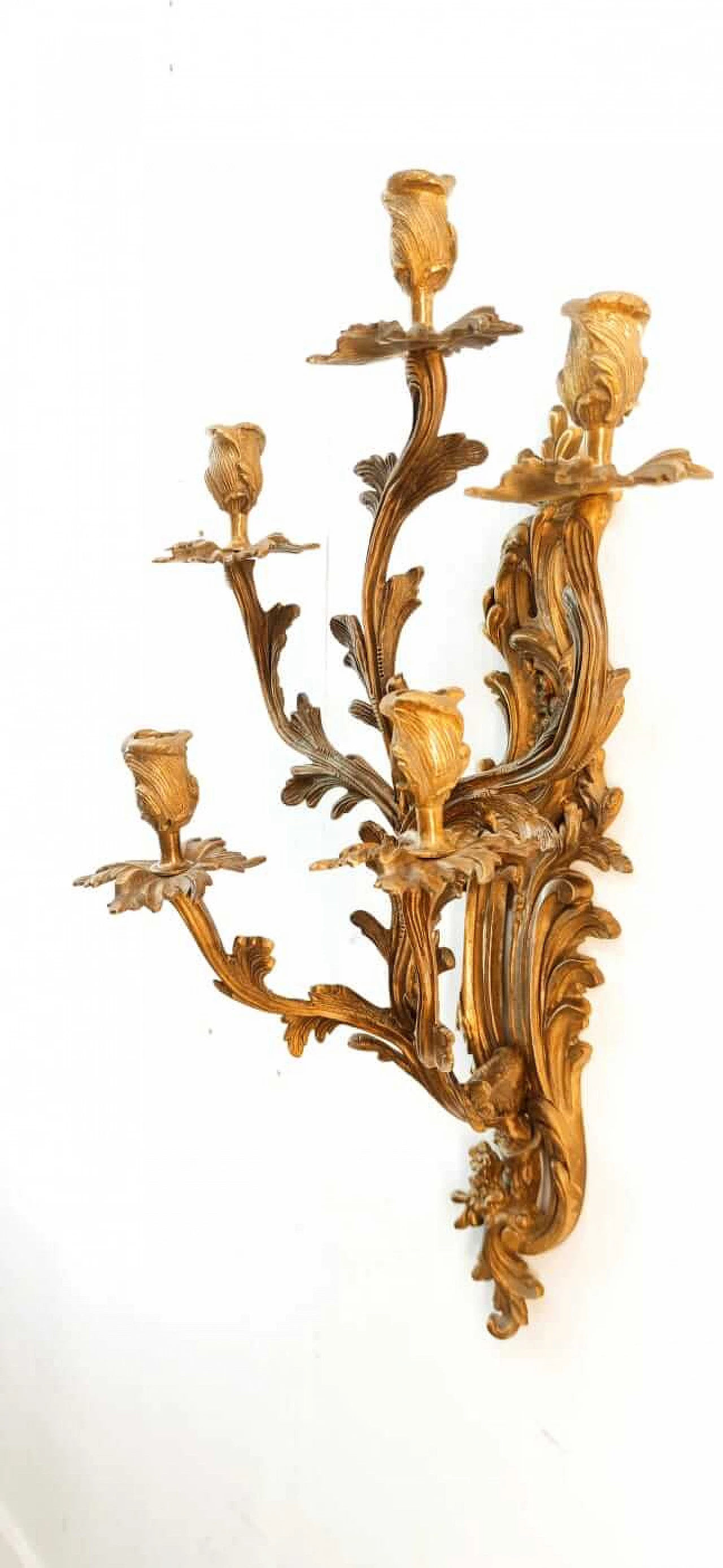 Brass candle holder with leaf decoration, 1940s 5