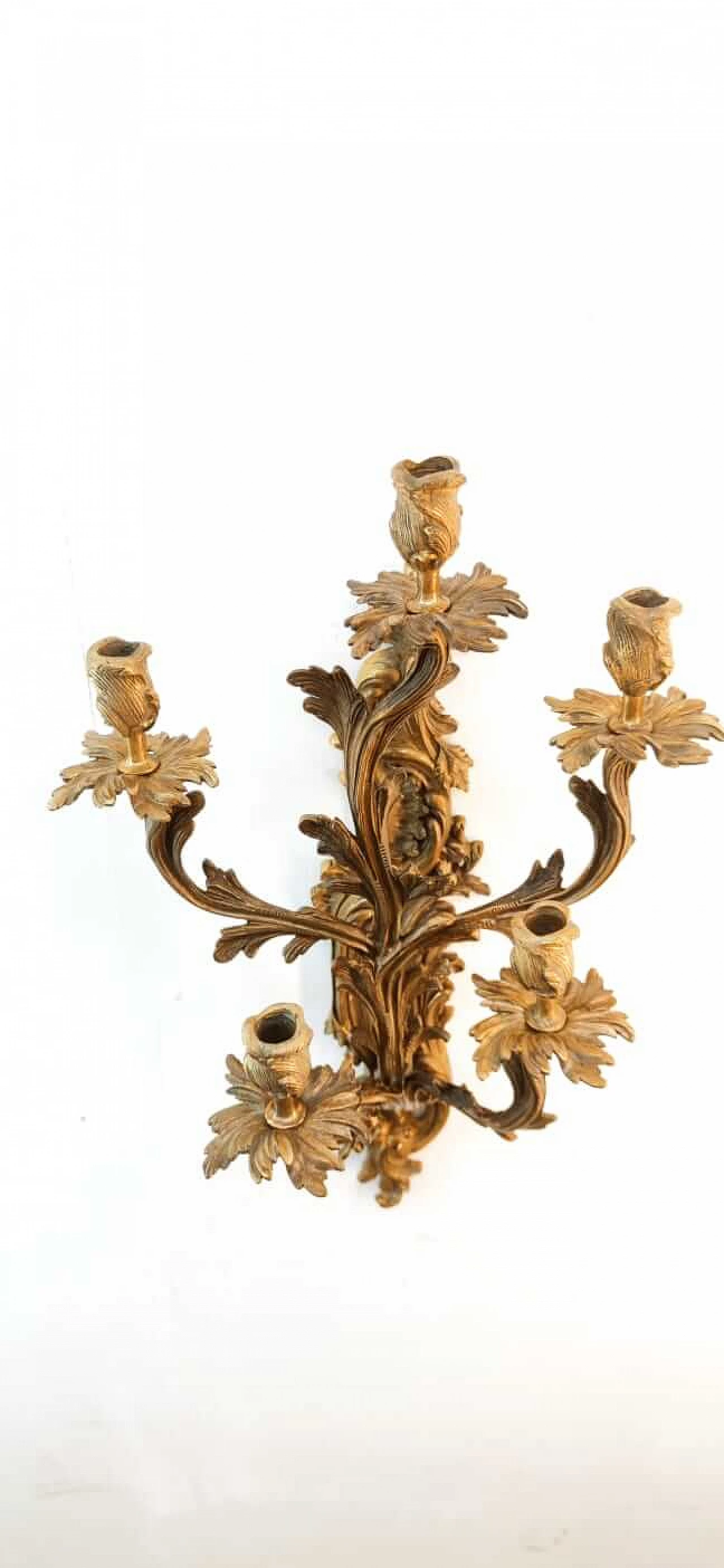 Brass candle holder with leaf decoration, 1940s 6