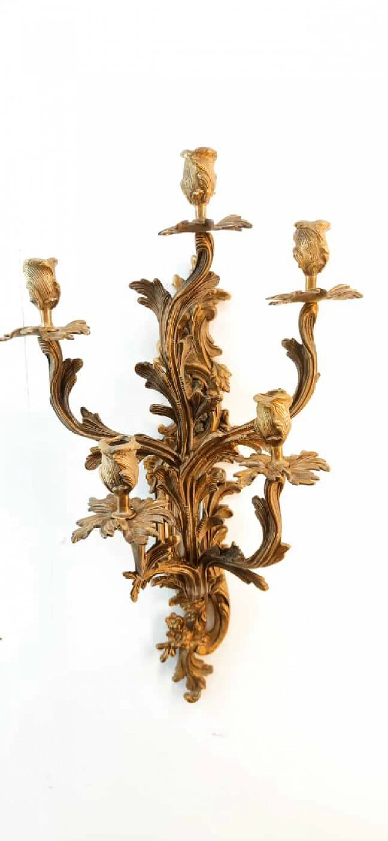 Brass candle holder with leaf decoration, 1940s 7