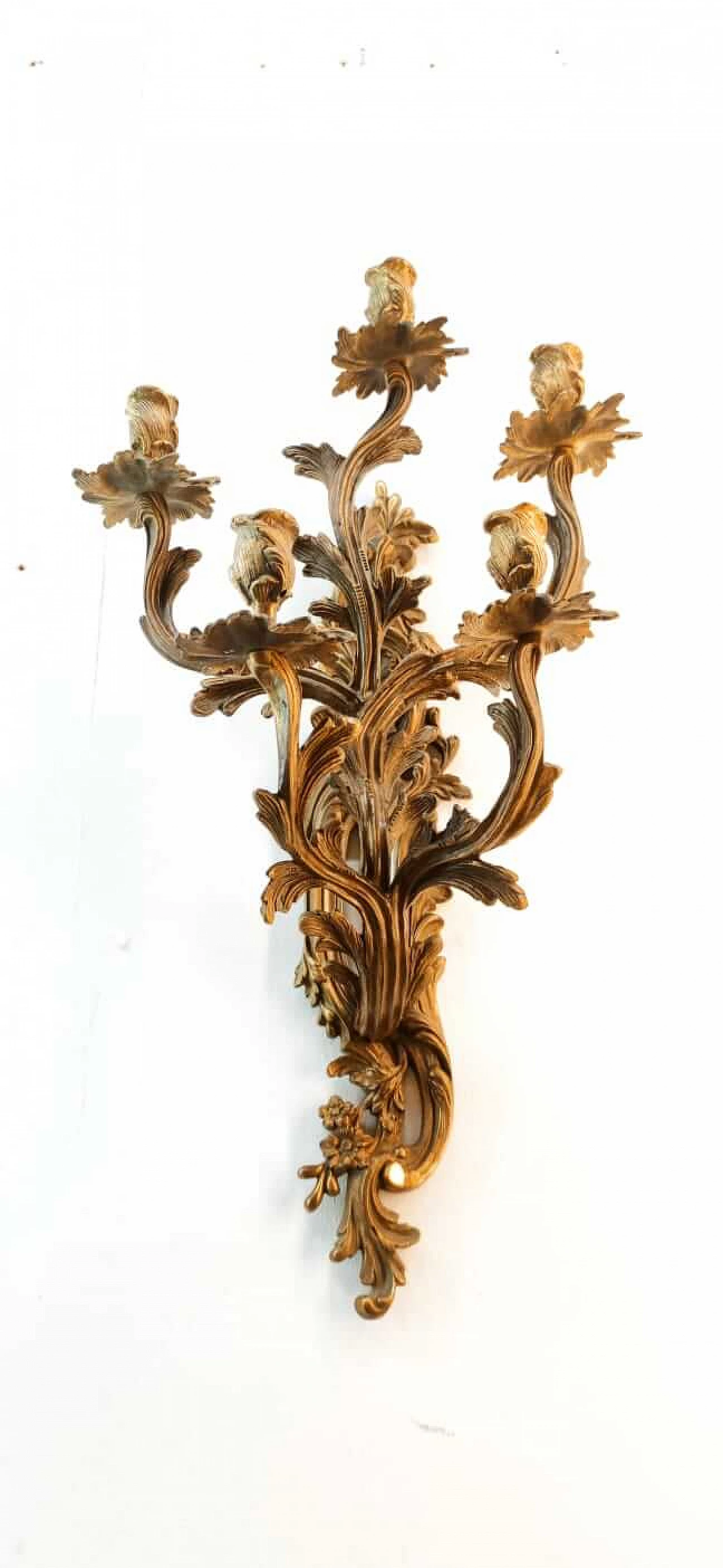 Brass candle holder with leaf decoration, 1940s 8