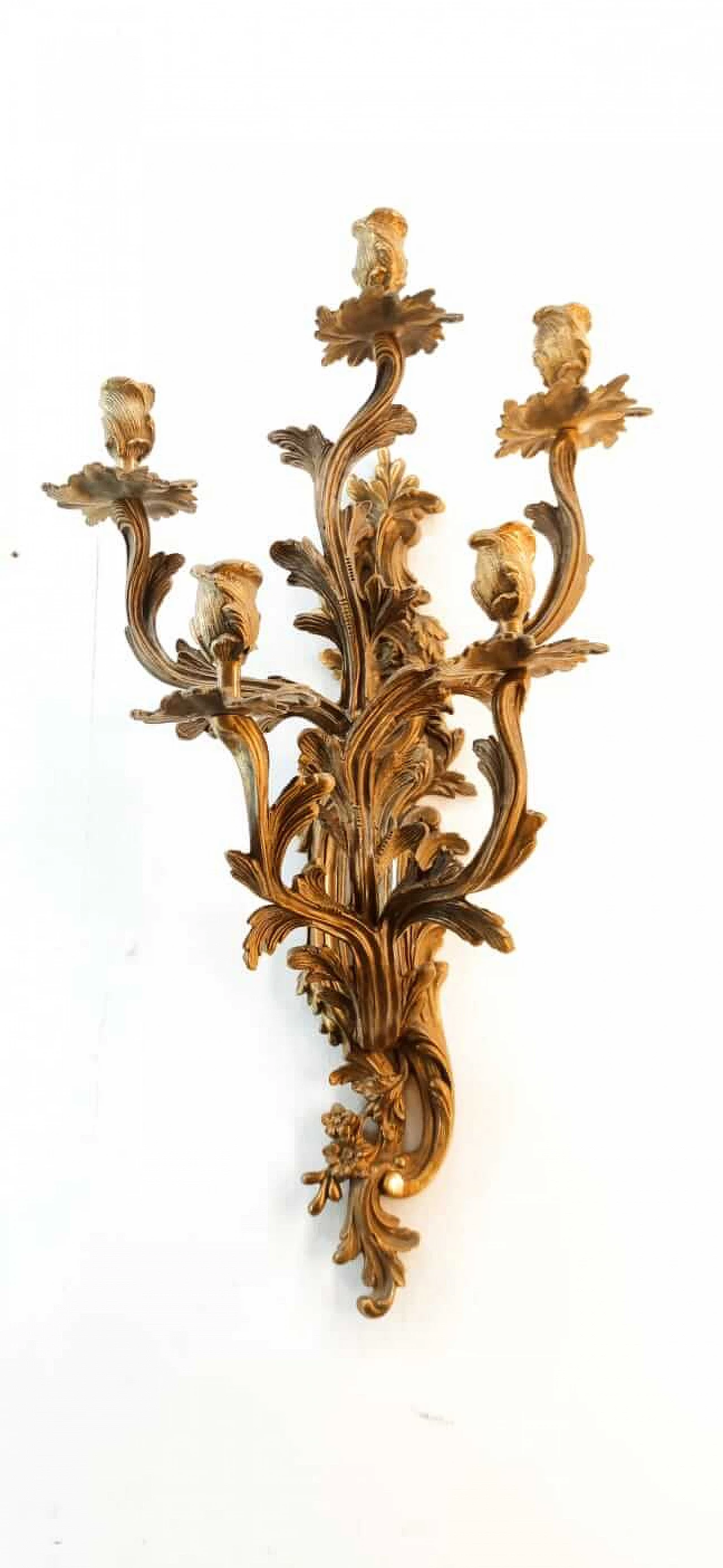 Brass candle holder with leaf decoration, 1940s 9
