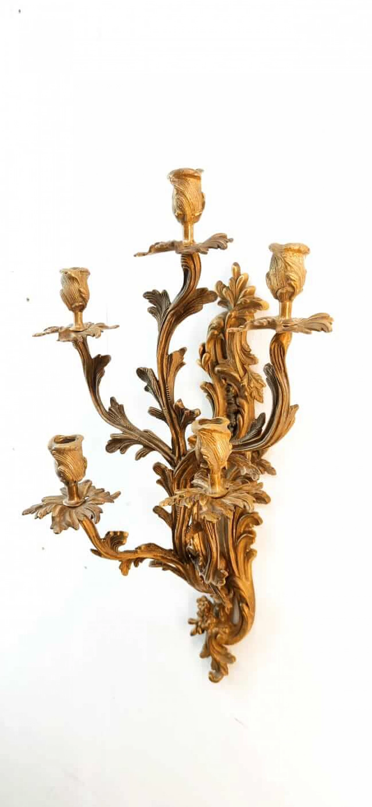 Brass candle holder with leaf decoration, 1940s 10