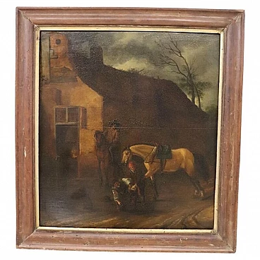 Farrier at work, oil painting on canvas, first half of the 17th century
