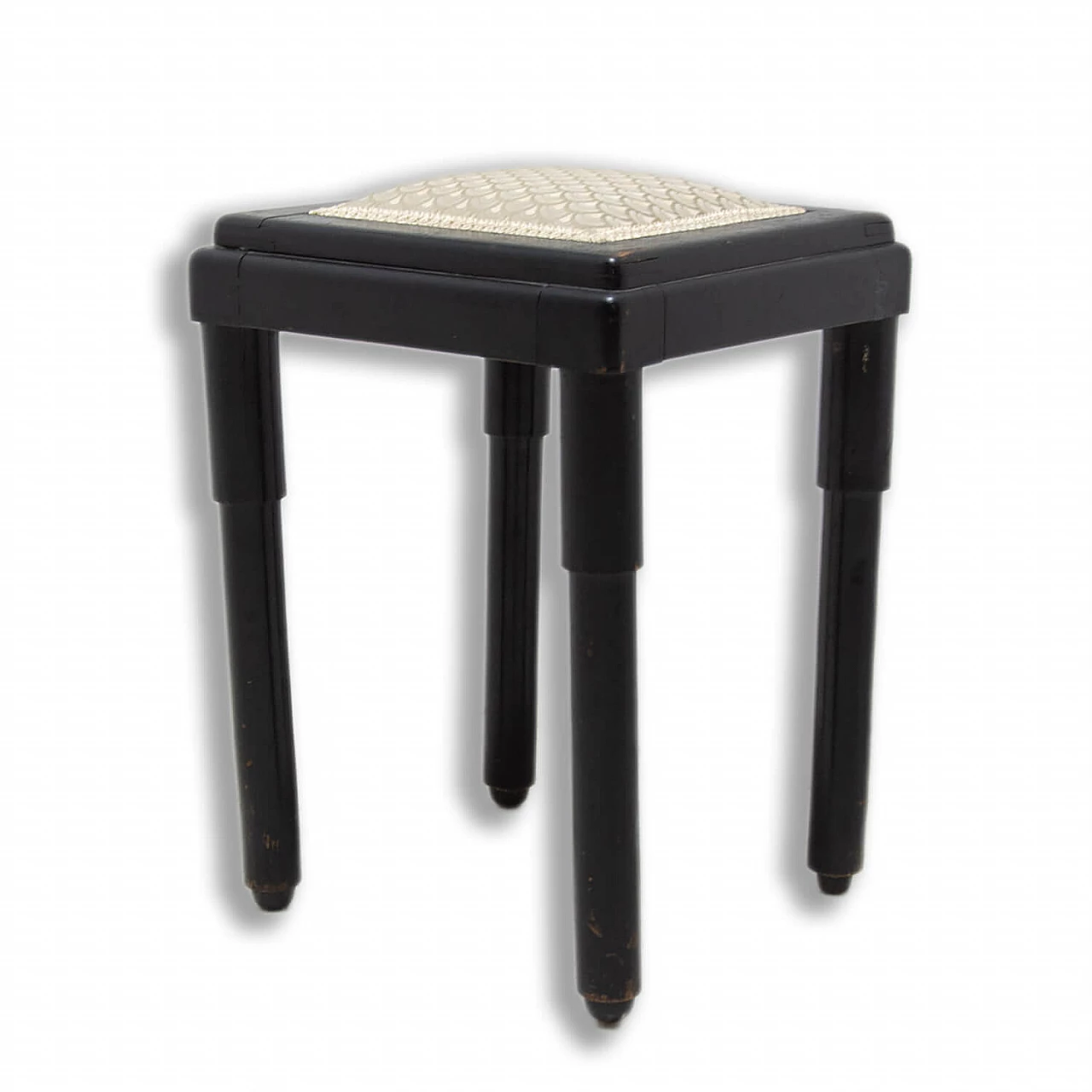 Sgabello in faggio imbottito con rivestimento in tessuto, anni '10 1