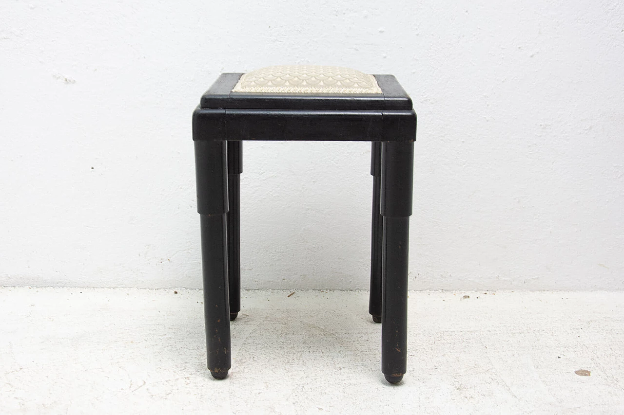 Sgabello in faggio imbottito con rivestimento in tessuto, anni '10 11